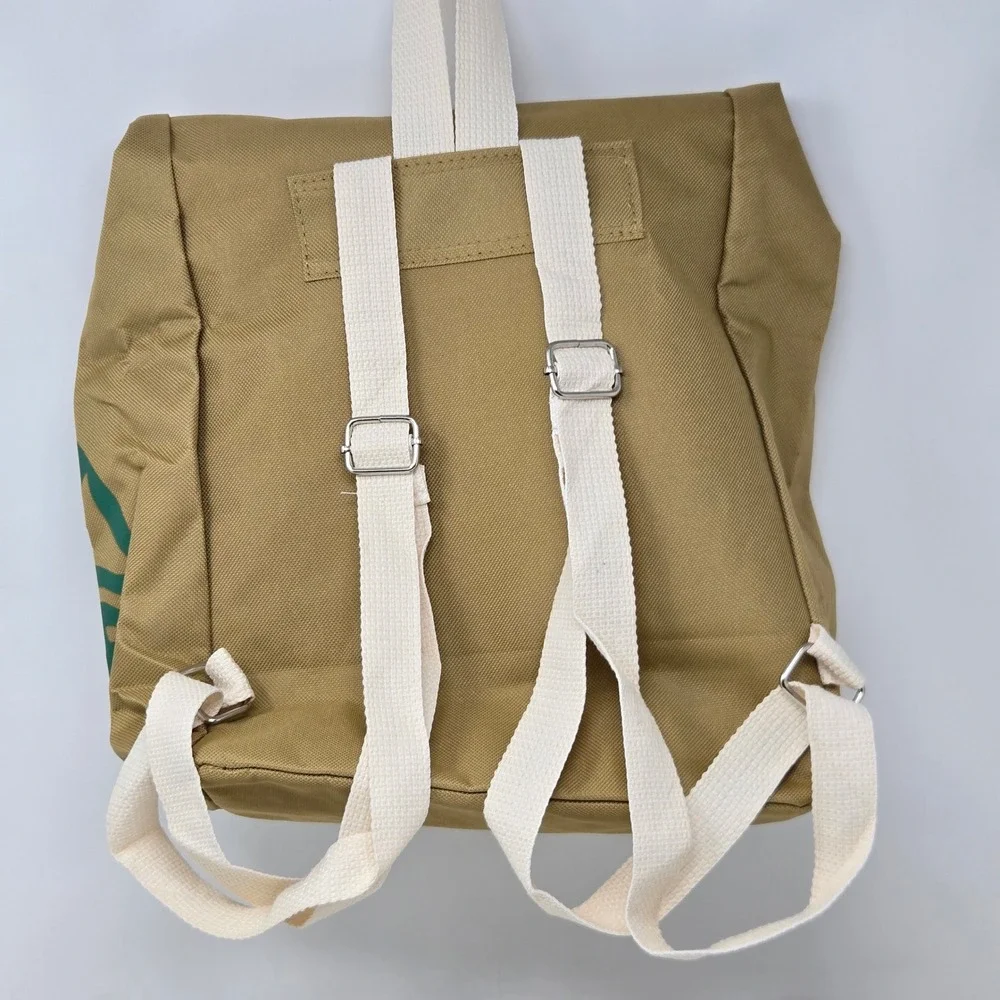 Starbucks Siren Logo Roll Top Backpack Khaki Tan Green Canvas Adjustable Straps